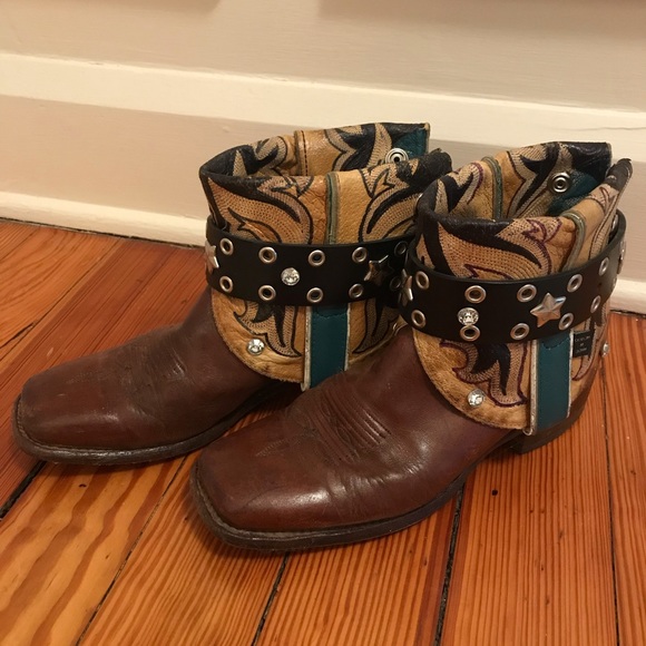 Folded flipped vintage Nocona painted cowboy Canty boots - Picture 4 of 11